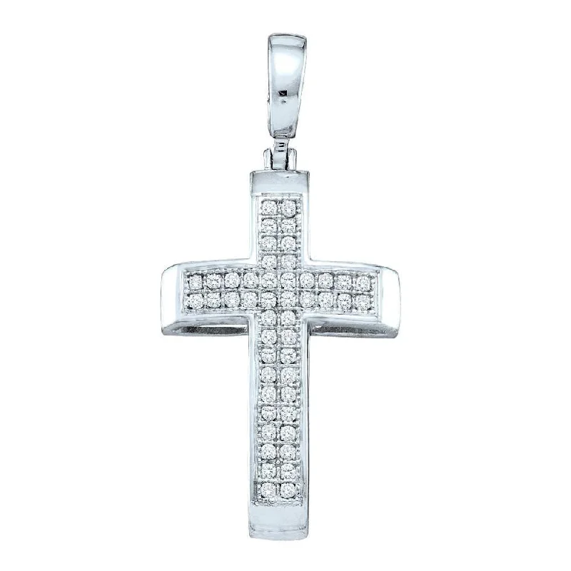 Sterling Silver Womens Round Pave-set Diamond Cross Pendant 1/6 Cttw