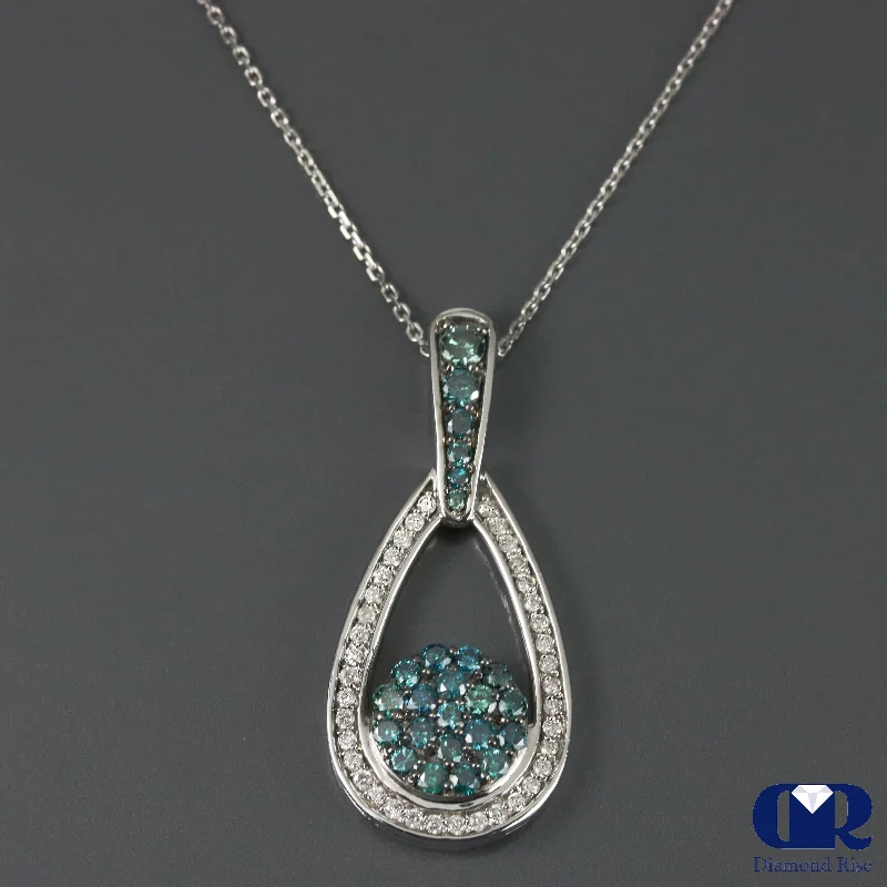 White & Blue Diamond Pendant Necklace In 14K Gold With 16" Chain