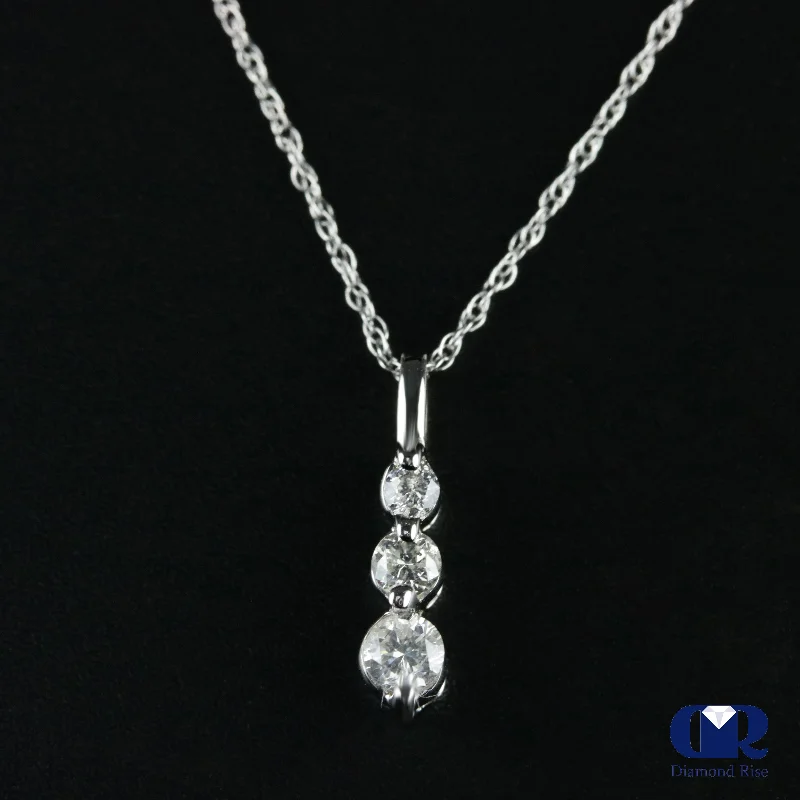 0.18 Ct Petite Round Cut Three Diamond Pendant 14K White Gold With 16" Chain