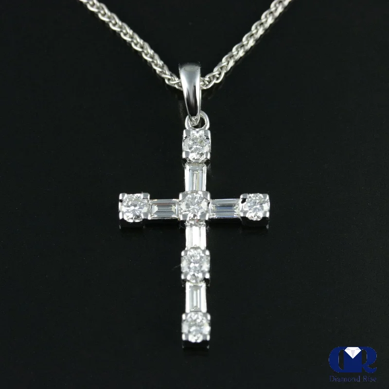 0.50 Ct Diamond Crosse Pendant Necklace 14K White Gold With Chain