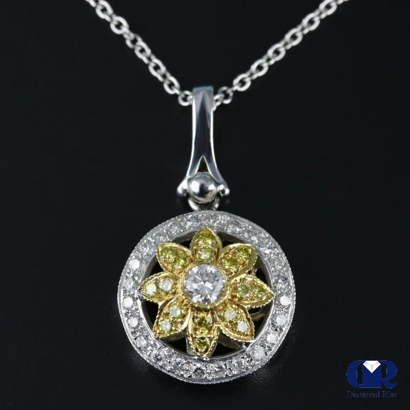 Women's White & Yellow Diamond Pendant Necklace White & Yellow Gold W/16" Chain