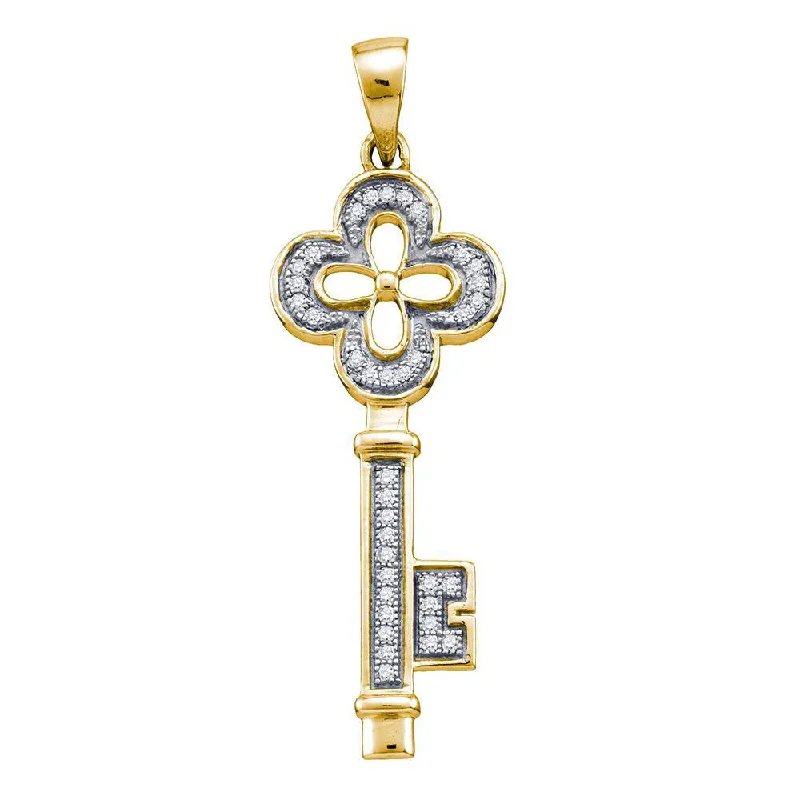 Yellow-tone Sterling Silver Womens Round Diamond Key Love Pendant 1/8 Cttw