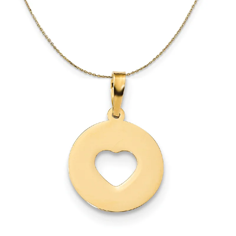 14k Yellow Gold Disc with Cut Out Heart Necklace