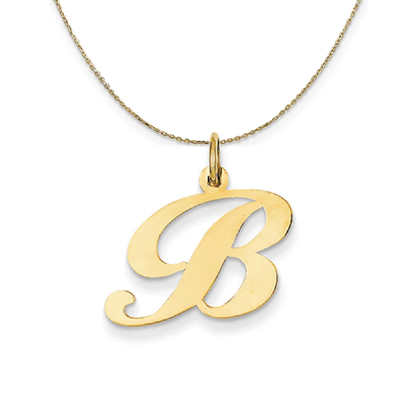 14k Yellow Gold, Ella Med Fancy Script Initial B Necklace