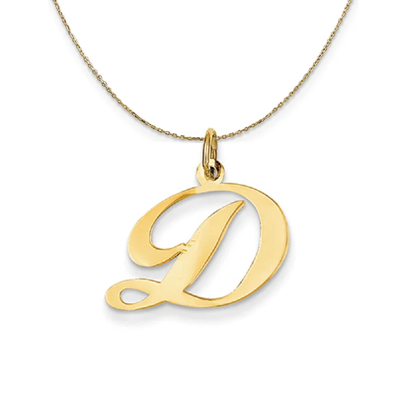 14k Yellow Gold, Ella Med Fancy Script Initial D Necklace