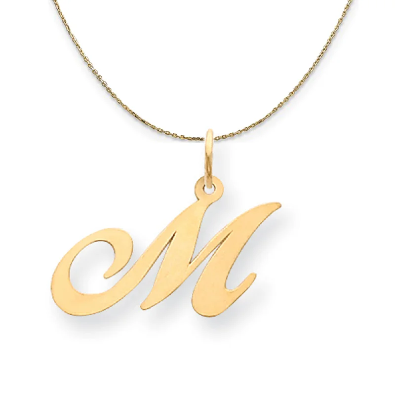 14k Yellow Gold, Ella Med Fancy Script Initial M Necklace