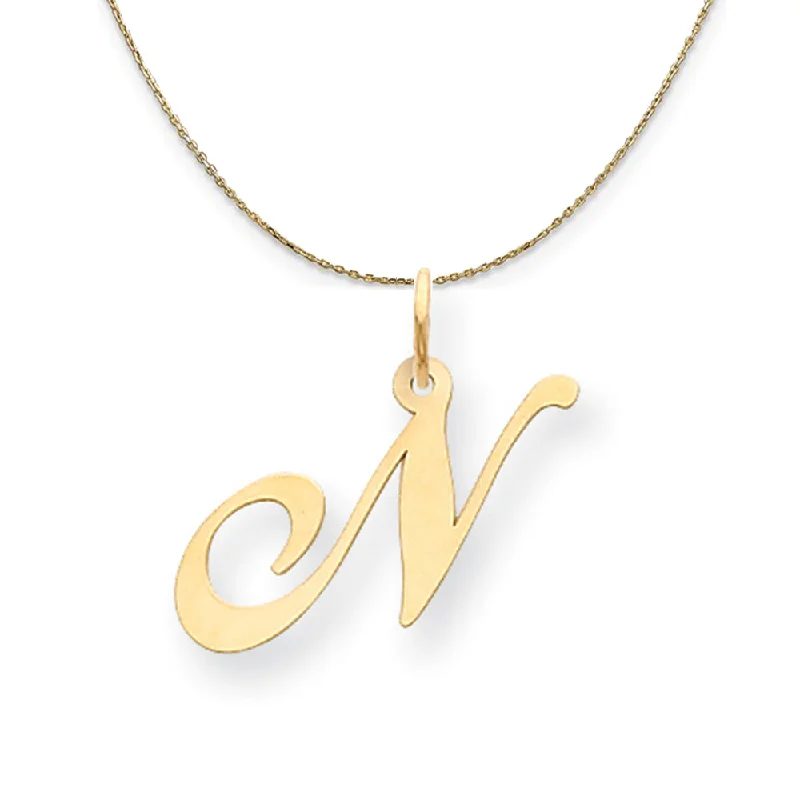 14k Yellow Gold, Ella Med Fancy Script Initial N Necklace