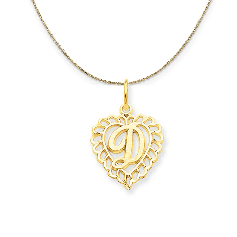 14k Yellow Gold, Grace, Satin Heart Initial D Necklace, 15mm