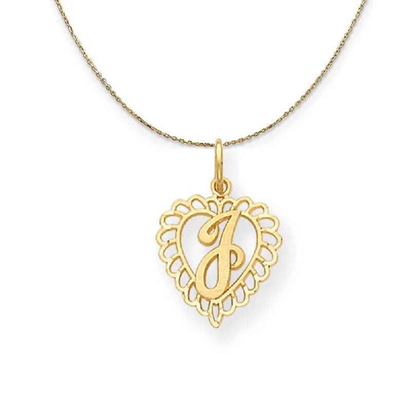 14k Yellow Gold, Grace, Satin Heart Initial J Necklace, 15mm