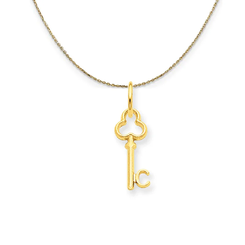 14k Yellow Gold Hannah Mini Initial C Shamrock Key Necklace