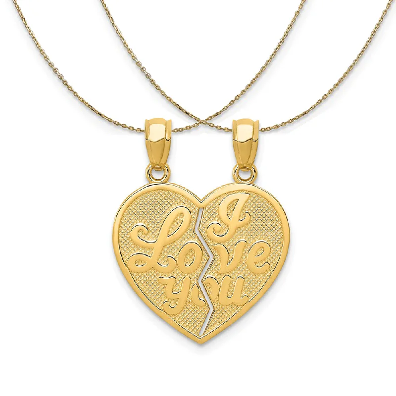 14k Yellow Gold I Love You Heart Set of 2 (19mm) Necklace