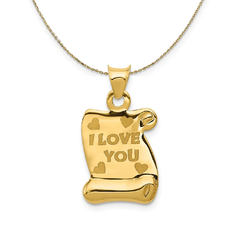 14k Yellow Gold I LOVE YOU Scroll Page Necklace