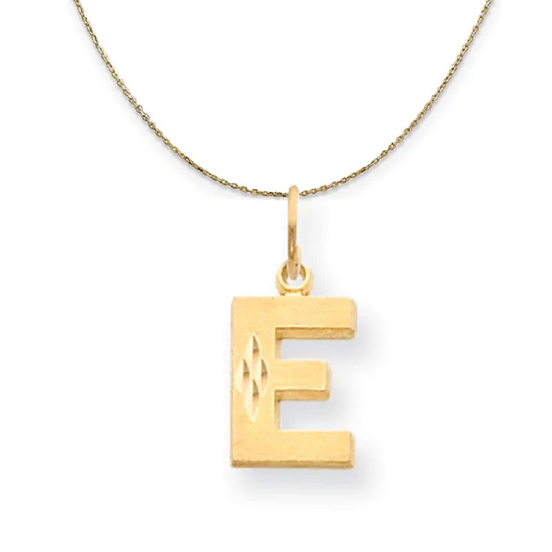 14k Yellow Gold, Julia, Sm Satin Block Initial E Necklace