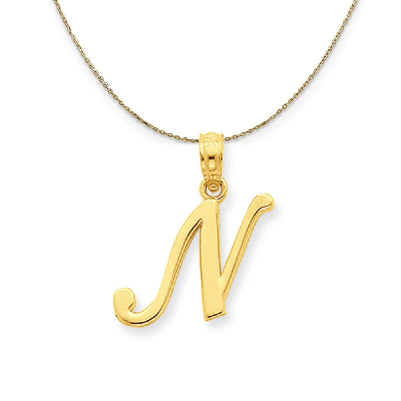 14k Yellow Gold, Mimi, Sm Script Initial N Necklace