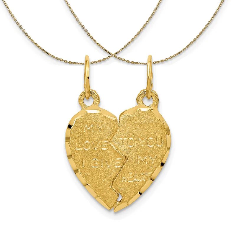 14k Yellow Gold My Love Heart Set of 2 Charms Necklace