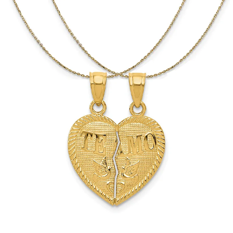 14k Yellow Gold TE AMO Set of 2 Heart (16mm) Necklace