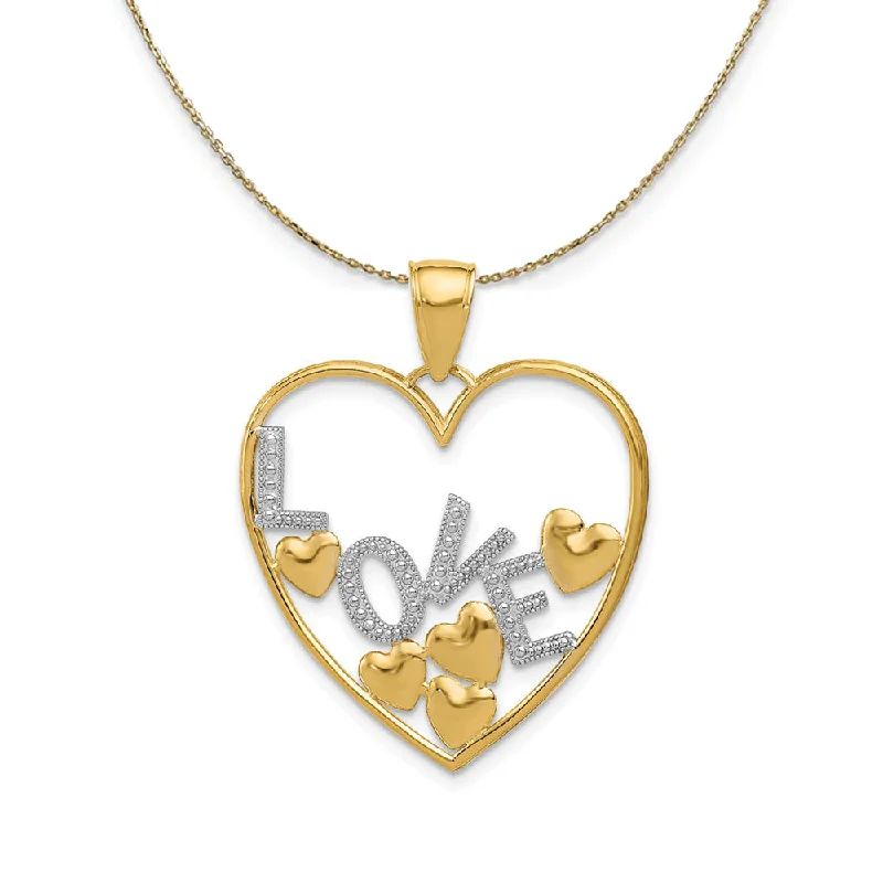 14k Yellow Gold w Rhodium Floating Love Hearts (25mm) Necklace