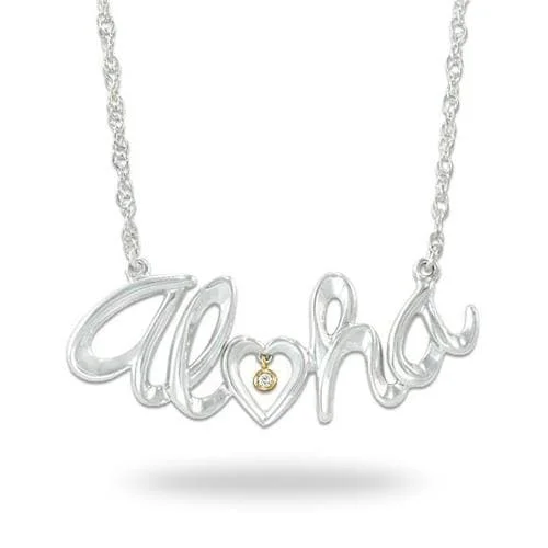 18" Aloha Necklace in Sterling Silver with Diamond