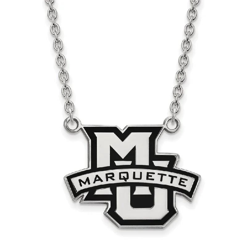 Sterling Silver Marquette U Large Enamel Logo Pendant Necklace