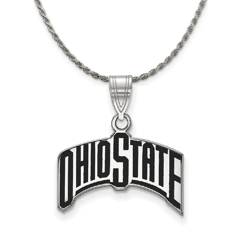 Sterling Silver Ohio State Large Enamel Pendant Necklace