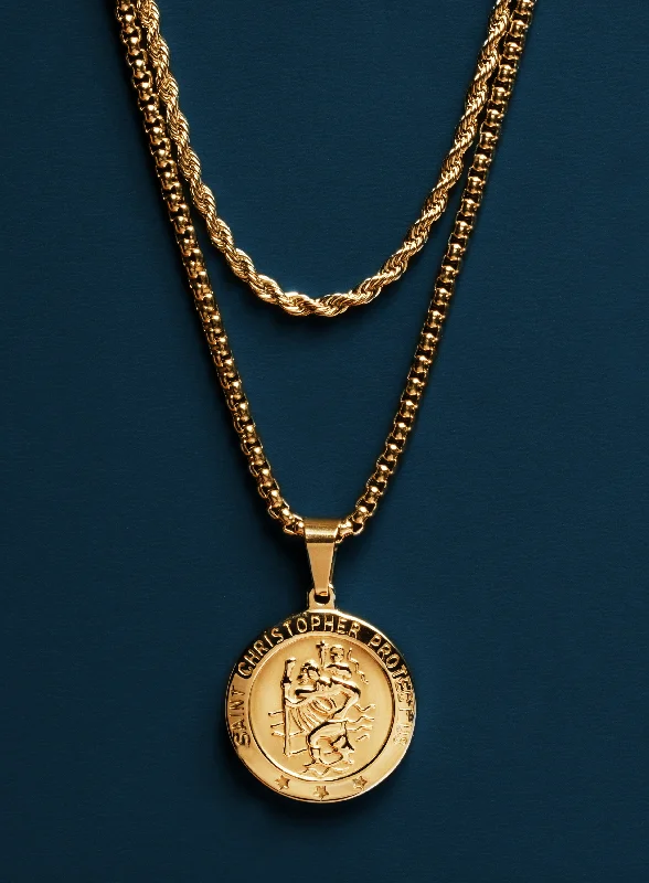 Necklace Set: Gold Rope Chain and St. Christopher Necklace