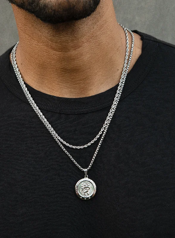 Necklace Set: Silver Rope Chain and St. Christopher Necklace