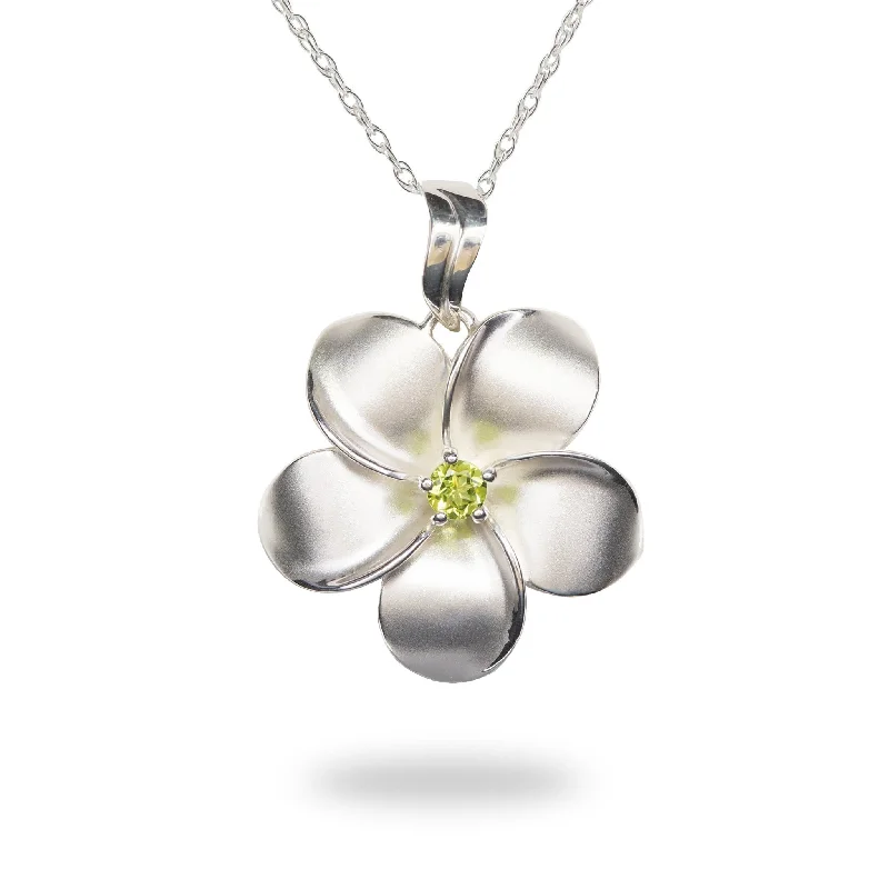 18" Plumeria Peridot Necklace in Sterling Silver - 28mm