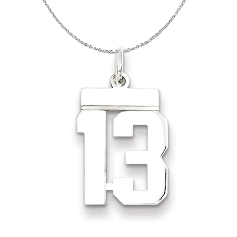 Silver, Athletic Collection Medium Polished Number 13 Necklace