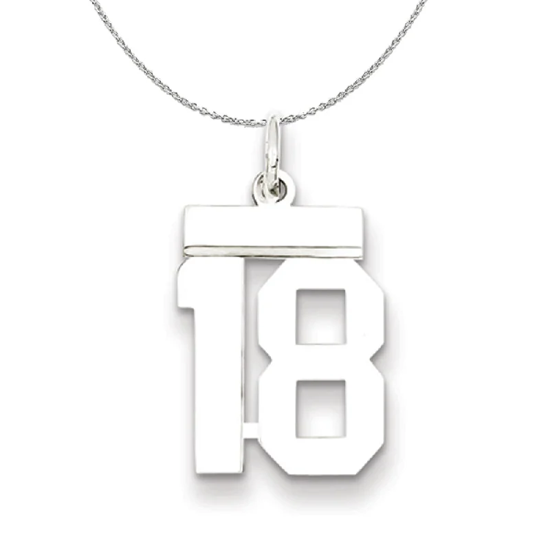 Silver, Athletic Collection Medium Polished Number 18 Necklace