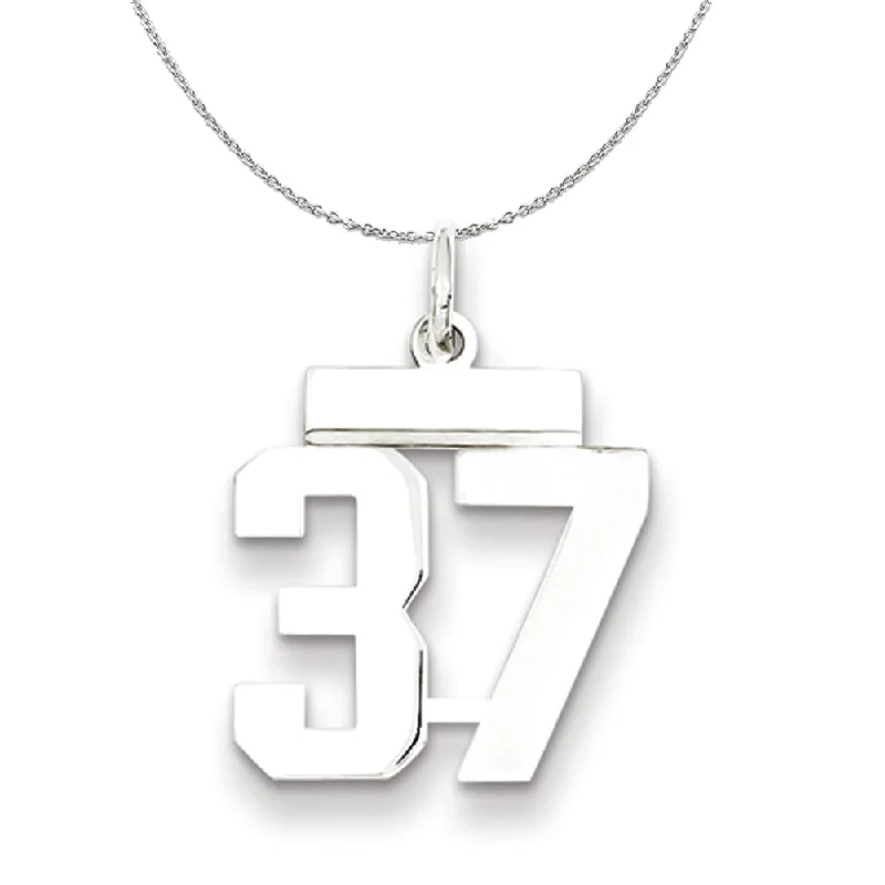 Silver, Athletic Collection Medium Polished Number 37 Necklace