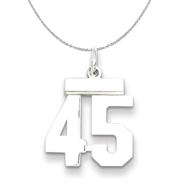 Silver, Athletic Collection Medium Polished Number 45 Necklace