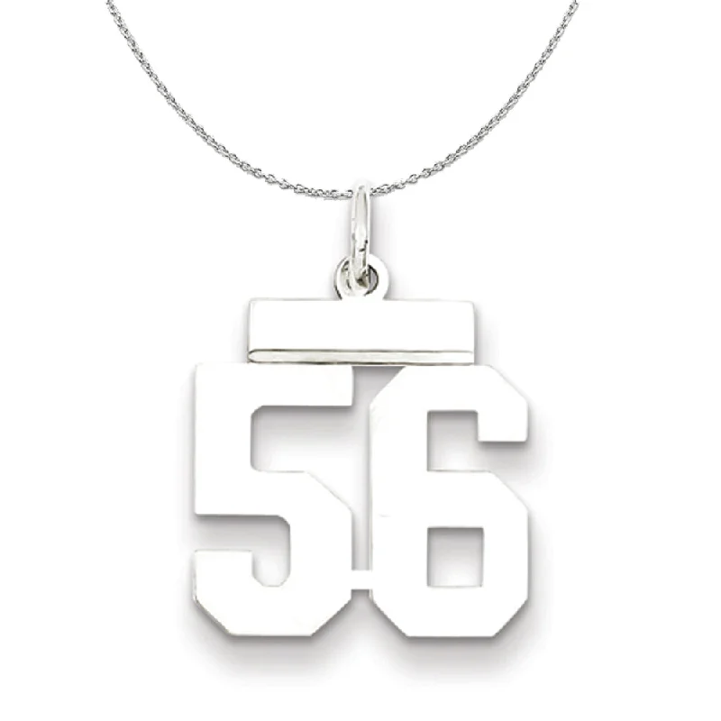 Silver, Athletic Collection Medium Polished Number 56 Necklace