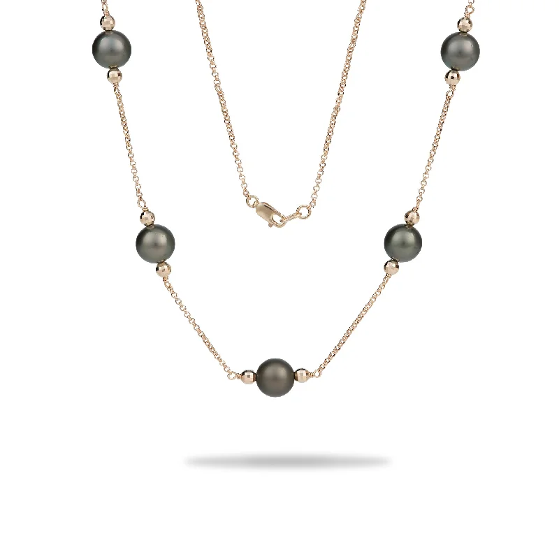 17.5-18" Tahitian Black Pearl Necklace in Gold - 9-10mm