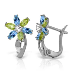 1.1 Carat 14K Solid White Gold Earrings Diamond, Blue Topaz Peridot