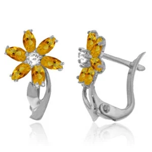 1.1 Carat 14K Solid White Gold Loving And Love Citrine Diamond Earrings