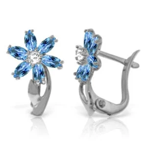 1.1 Carat 14K Solid White Gold Still Waters Blue Topaz Diamond Earrings