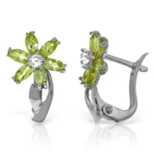 1.1 Carat 14K Solid White Gold Vertigo Peridot Diamond Earrings