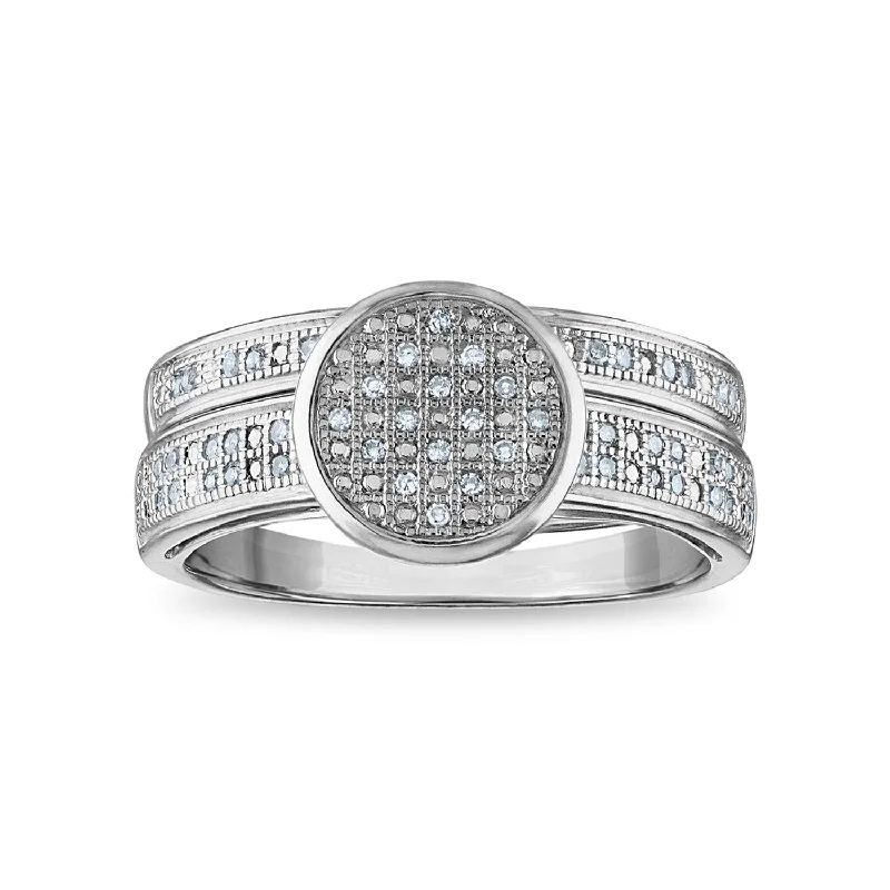 1/7 CTW Diamond Cluster Bridal Set Ring in Rhodium Plated Sterling Silver