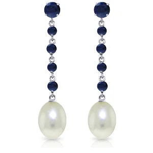 10 Carat 14K Solid White Gold Only Now Sapphire Pearl Earrings