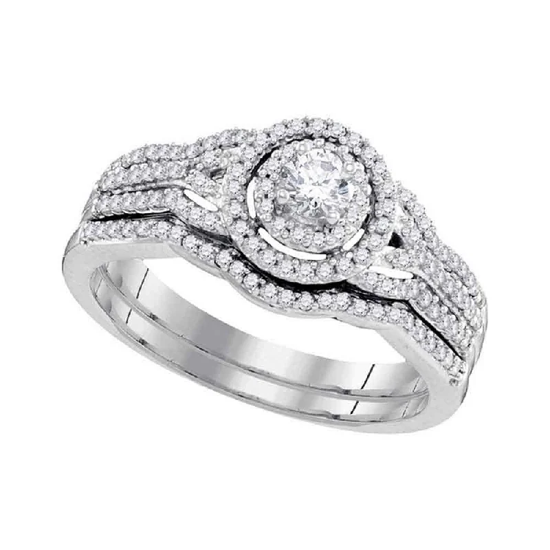 10k White Gold Round Diamond Bridal Wedding Ring Band Set 1/2 Cttw