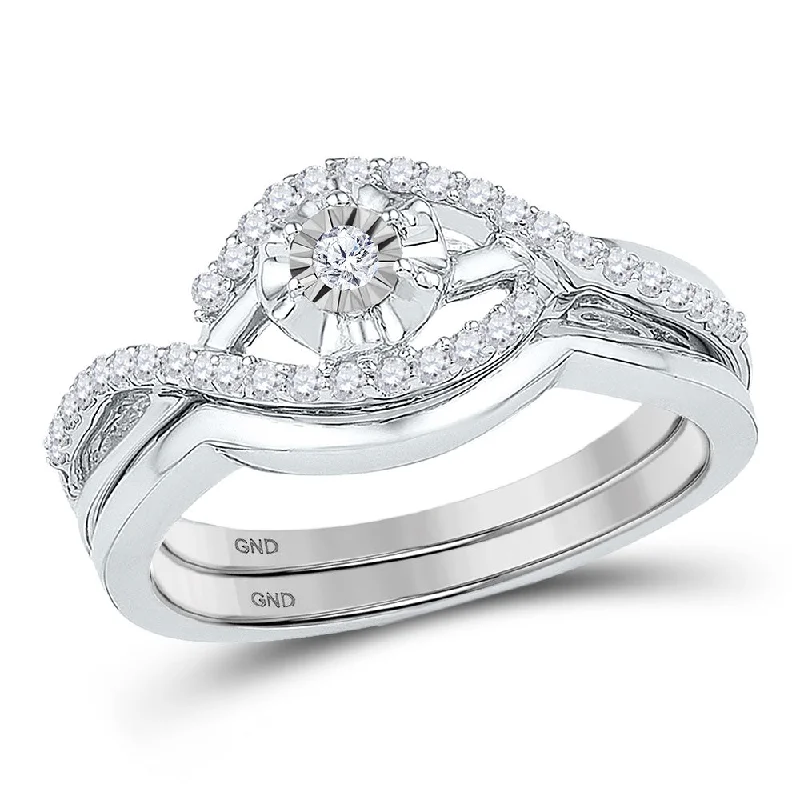 10k White Gold Round Diamond Solitaire Wedding Bridal Engagement Ring Set 1/4 Cttw