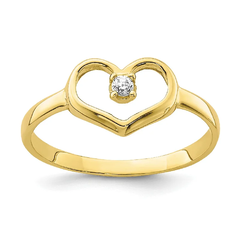 10KT Yellow Gold Cubic Zirconia Heart Baby Ring; Size 2