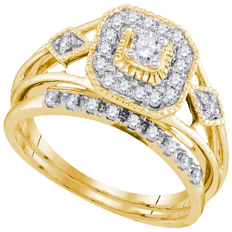 10kt Yellow Gold Diamond Round Bridal Wedding Ring Band Set 1/3 Cttw