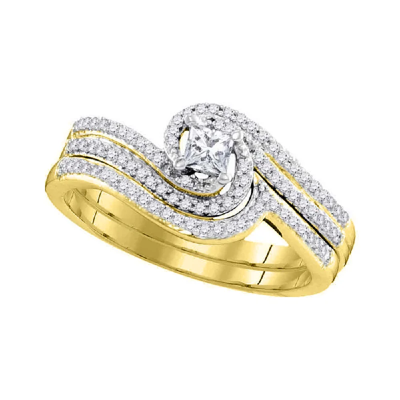 10kt Yellow Gold Princess Diamond Bridal Wedding Ring Band Set 3/8 Cttw