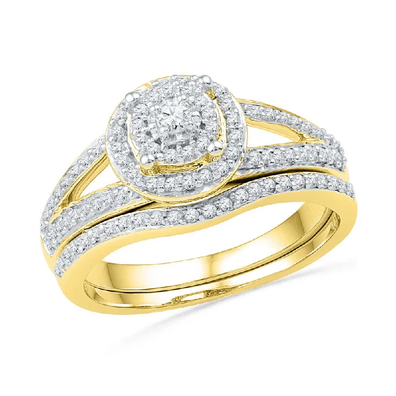 10kt Yellow Gold Round Diamond Bridal Wedding Ring Band Set 1/2 Cttw