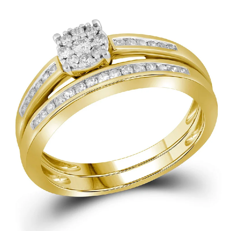 10kt Yellow Gold Round Diamond Bridal Wedding Ring Band Set 1/3 Cttw