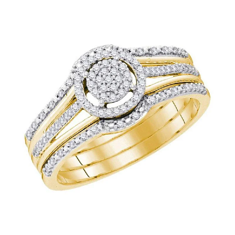 10kt Yellow Gold Round Diamond Cluster Bridal Wedding Ring Band Set 1/4 Cttw