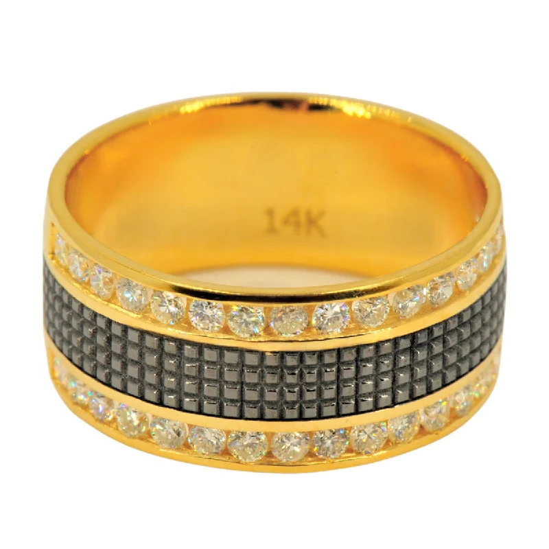 14K 1.0 CTTW Men's Diamond And Black Plated Center Designer Band