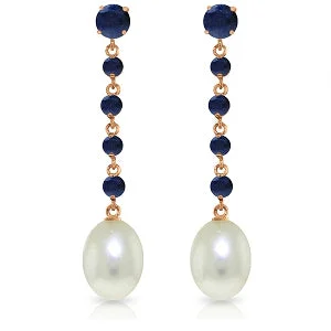 14K Solid Rose Gold Chandelier Sapphire/Pearl Earrings