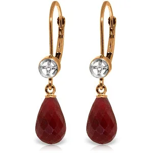 14K Solid Rose Gold Leverback Earrings Diamond & Ruby Jewelry